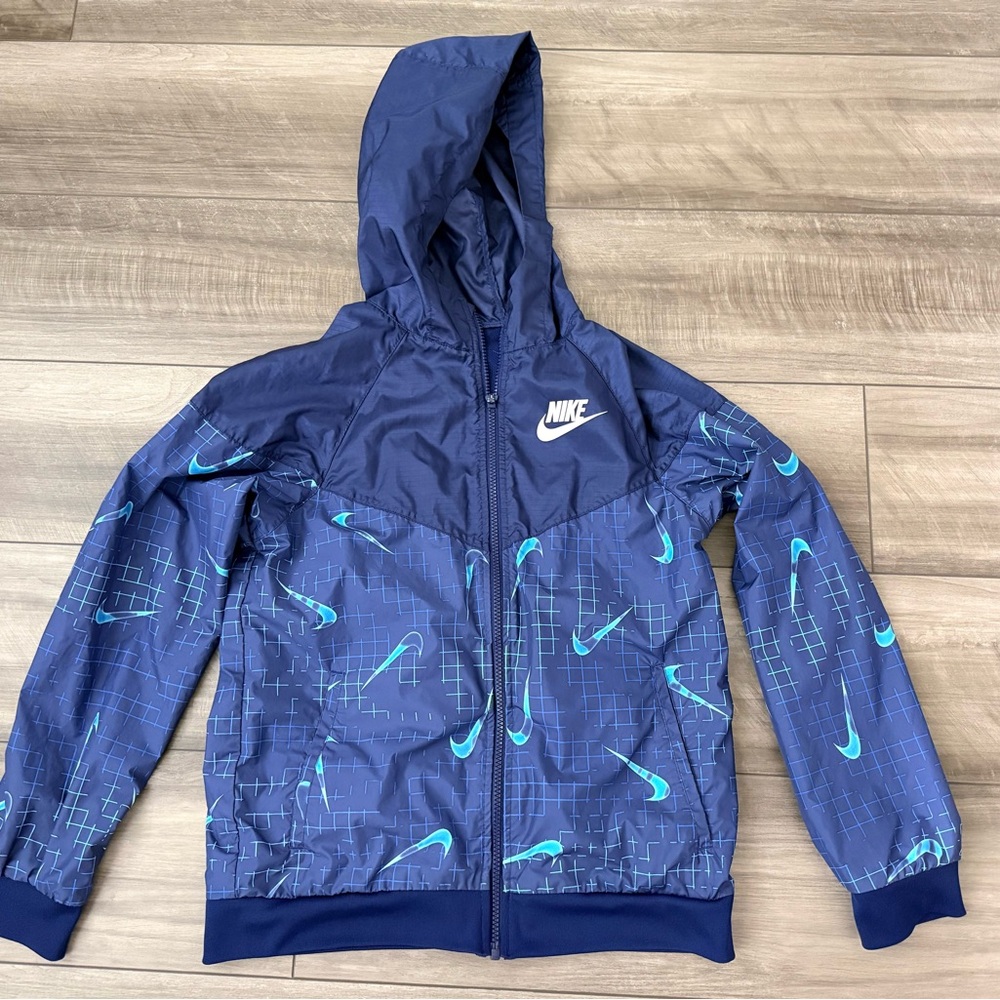 Nike boys or girls Windrunner Navy and Teal Graphic Jacket sz youth large 12-14